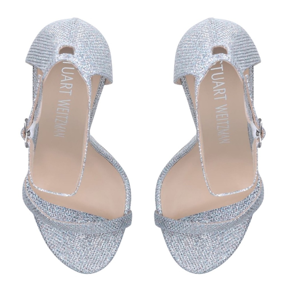 Stuart Weitzman Embellished Silver Sparkle Shimmer Nudistsong Sandals 120 sz 10 - Picture 3 of 11